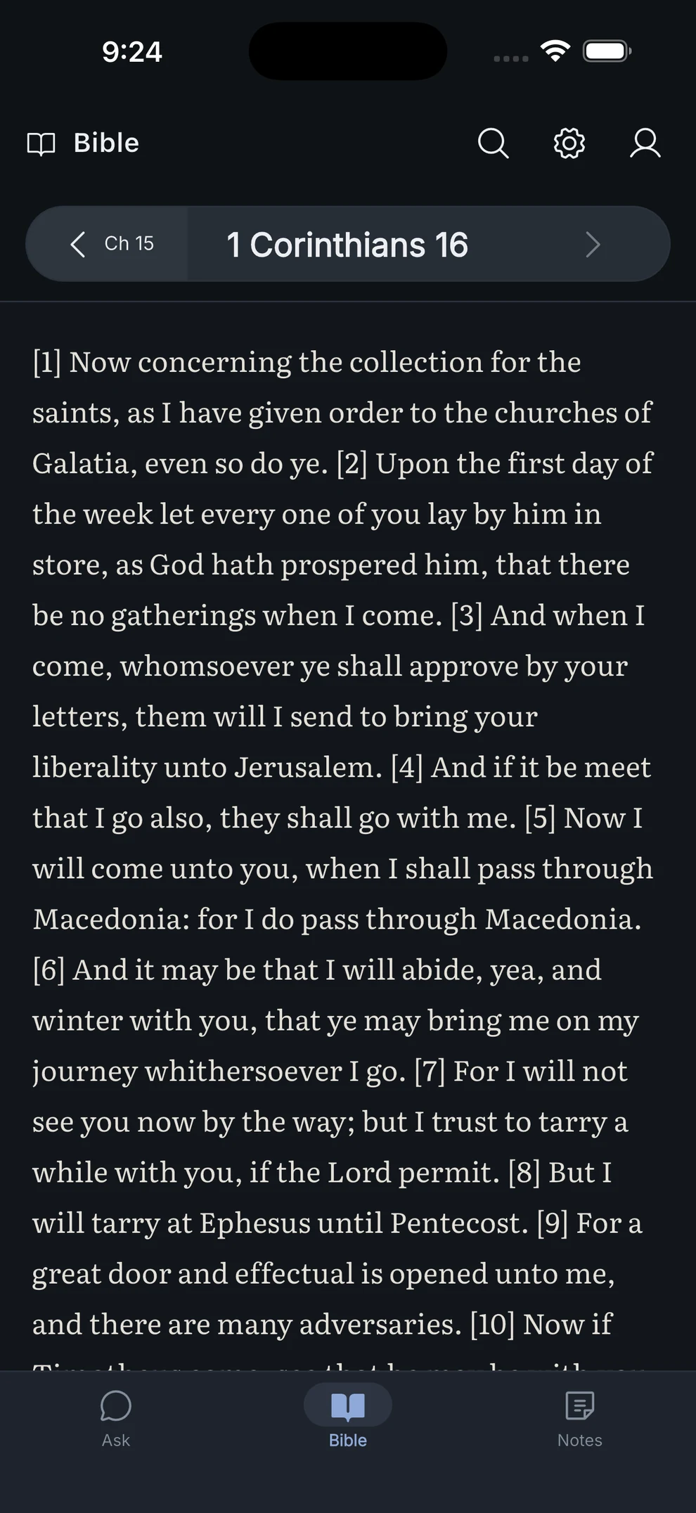 The Bible reader in dark mode