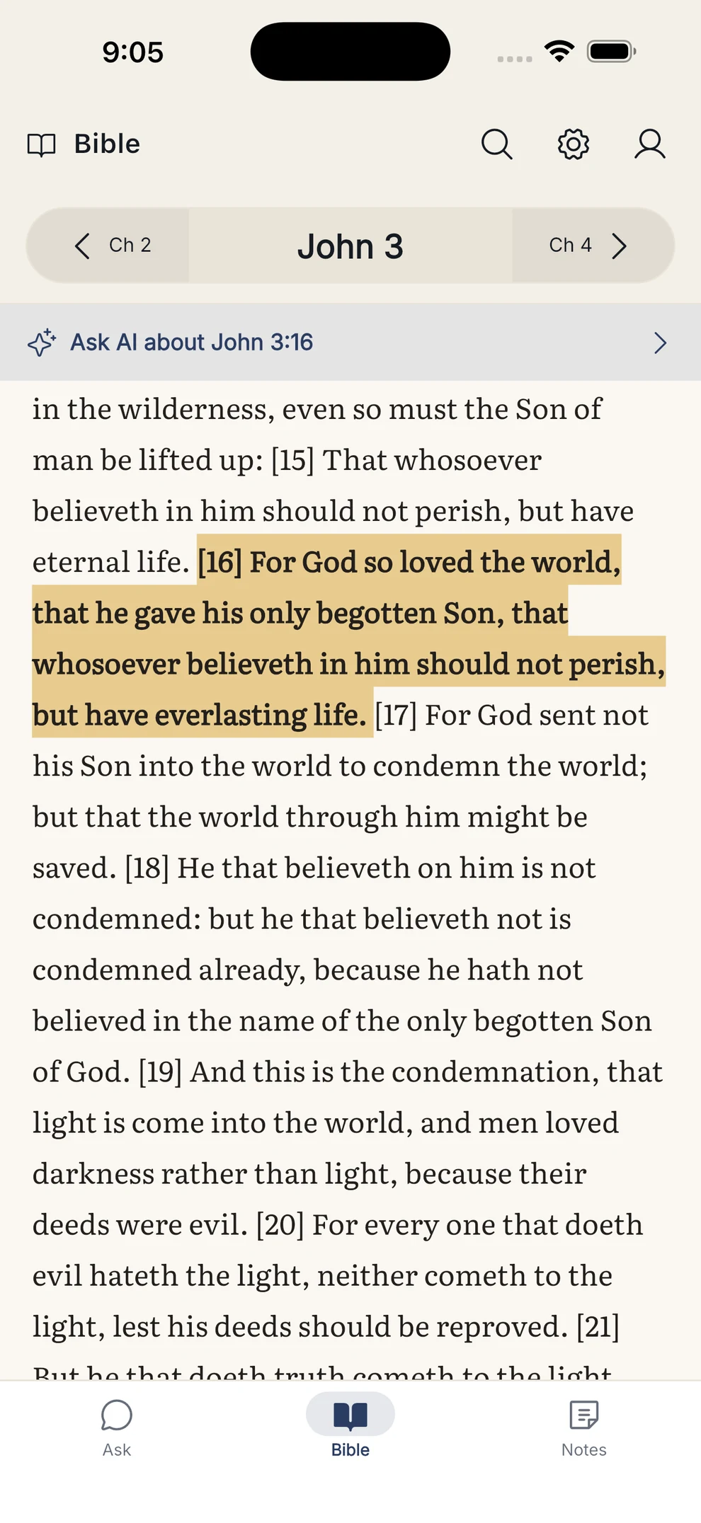 John 3 with verse 16 highlighted in gold
